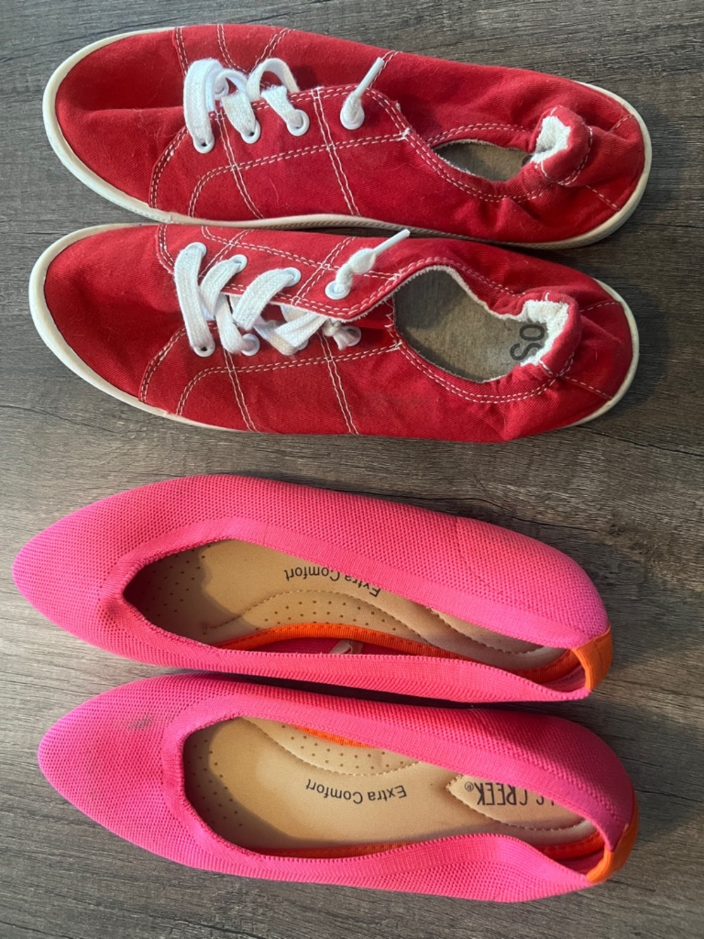 Falls Creek Red Canvas Sneakers & Hot Pink Slip-On Flats
